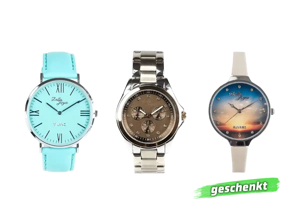 Bundle 5 • Damen-Uhren /// Milano mint / Venedig, edle Damen-Uhr, Zifferblatt kaffee & Edelstahlband silber / Geschenkt dazu: Sunrise, Band sandfarben