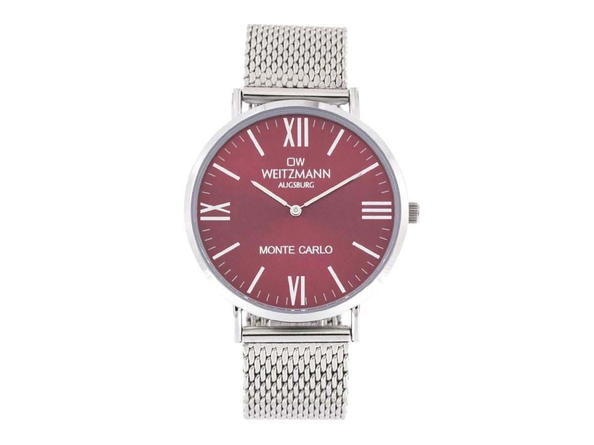 Bundle 2 • Herren-Uhren /// Cool, attraktive Trend-Uhr, gold, Echtlederband olive / Monte Carlo, topaktuelle Mode-Uhr, mit rotem Ziffernblatt, mit Milanaise-Band / Geschenkt dazu: Speed, aktuelle Unisex Armband-Uhr, gestreiftes Natoband, rosa Lünette - Bild 8