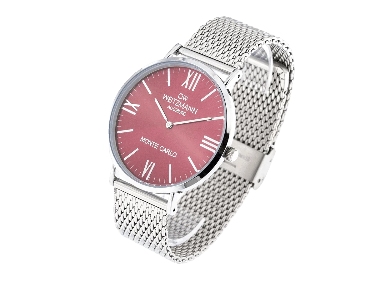 Bundle 2 • Herren-Uhren /// Cool, attraktive Trend-Uhr, gold, Echtlederband olive / Monte Carlo, topaktuelle Mode-Uhr, mit rotem Ziffernblatt, mit Milanaise-Band / Geschenkt dazu: Speed, aktuelle Unisex Armband-Uhr, gestreiftes Natoband, rosa Lünette - Bild 10