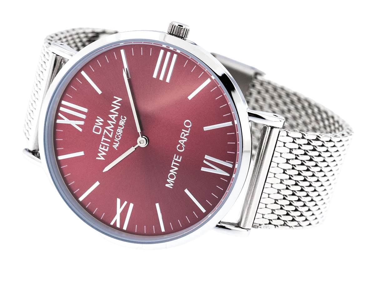 Bundle 2 • Herren-Uhren /// Cool, attraktive Trend-Uhr, gold, Echtlederband olive / Monte Carlo, topaktuelle Mode-Uhr, mit rotem Ziffernblatt, mit Milanaise-Band / Geschenkt dazu: Speed, aktuelle Unisex Armband-Uhr, gestreiftes Natoband, rosa Lünette - Bild 11