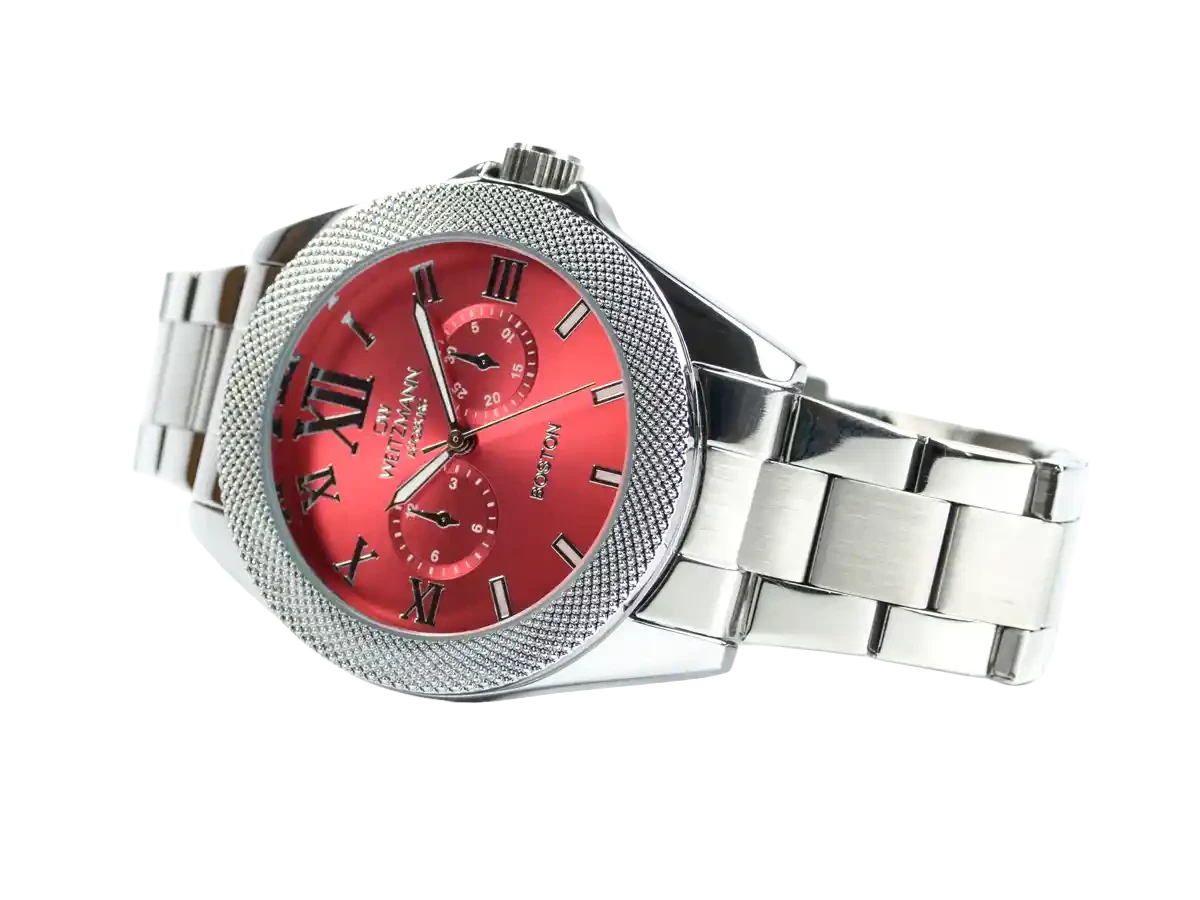 Bundle 4 • Herren-Uhren /// Boston, elegante Herren-Uhr, mit rotem Zifferblatt und Edelstahlband / Classic, klassische Herren-Uhr, mit grünem Zifferblatt, Milanaiseband / Geschenkt dazu: Speed, Unisex Armband-Uhr, gestreiftes Natoband, schwarze Lünette - Bild 5