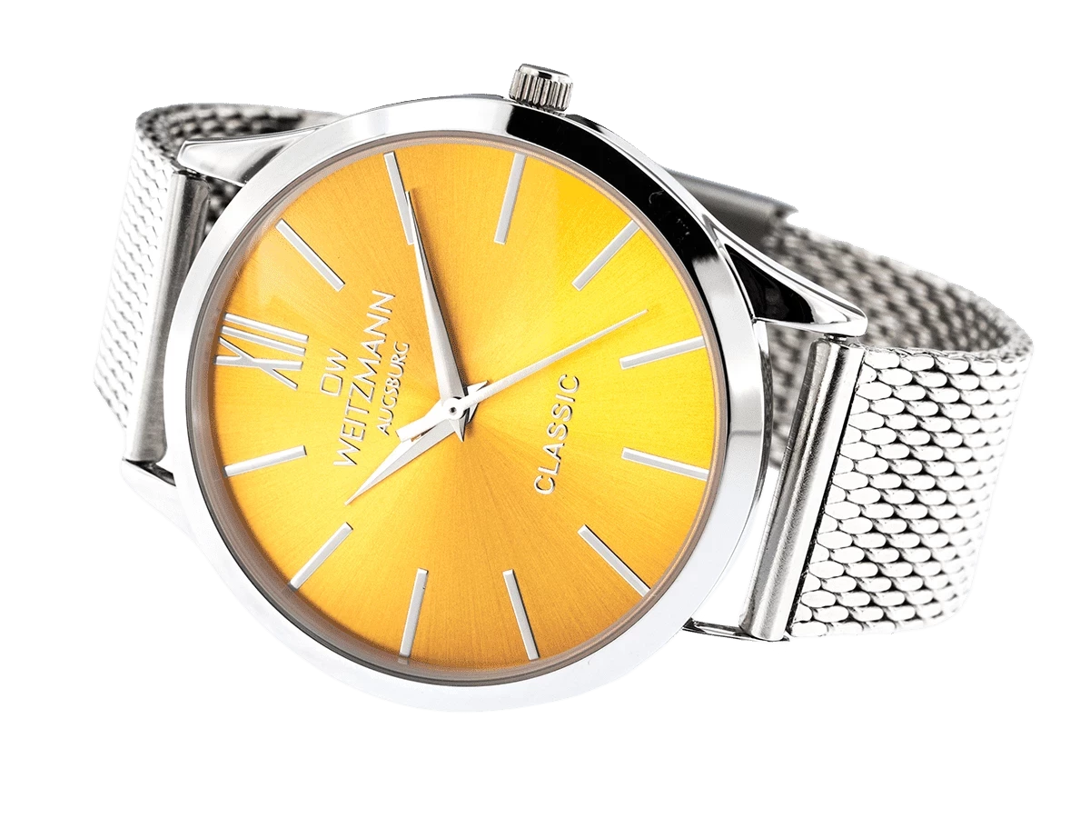 Bundle 5 • Herren-Uhren /// Classic, klassische Herren-Uhr, mit orangem Zifferblatt, Milanaiseband / Cool, attraktive Trend-Uhr, schwarz, Echtlederband blau / Geschenkt dazu: Speed, aktuelle Unisex Armband-Uhr, gestreiftes Natoband, Lünette mint - Bild 5