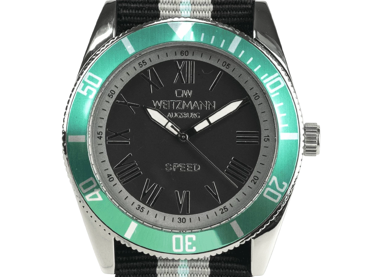 Bundle 5 • Herren-Uhren /// Classic, klassische Herren-Uhr, mit orangem Zifferblatt, Milanaiseband / Cool, attraktive Trend-Uhr, schwarz, Echtlederband blau / Geschenkt dazu: Speed, aktuelle Unisex Armband-Uhr, gestreiftes Natoband, Lünette mint - Bild 15